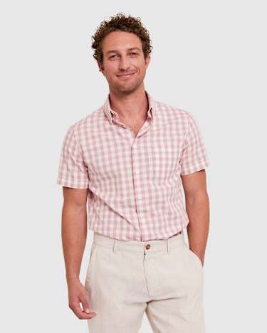 Penfield Short Sleeve Shirt in PINK/WHITE