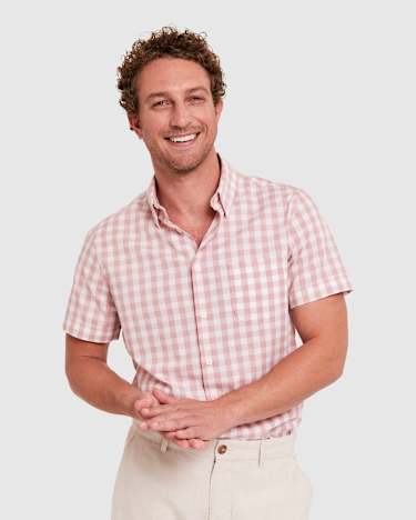 Penfield Short Sleeve Shirt in PINK/WHITE
