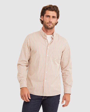 Bromwich Long Sleeve Regular Stripe Shirt in LATTE
