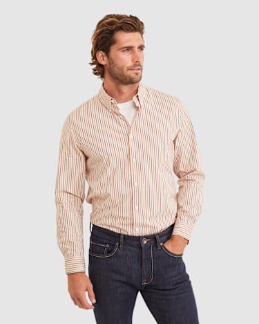 Bromwich Long Sleeve Regular Stripe Shirt in LATTE