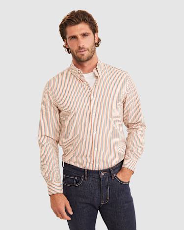 Bromwich Long Sleeve Regular Stripe Shirt in LATTE