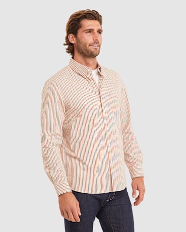 Bromwich Long Sleeve Regular Stripe Shirt in LATTE
