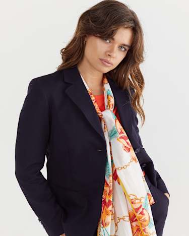 Peony Cotton Silk Scarf in RED MULTI