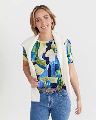 Matera Mercerised Tee in BLUE MULTI