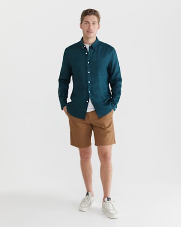 Linen Long Sleeve Shirt in LAGOON