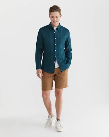 Linen Long Sleeve Shirt in LAGOON