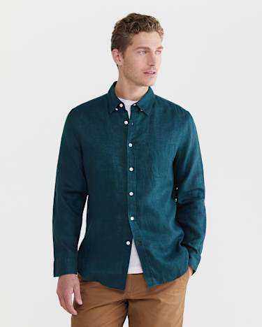 Linen Long Sleeve Shirt in LAGOON