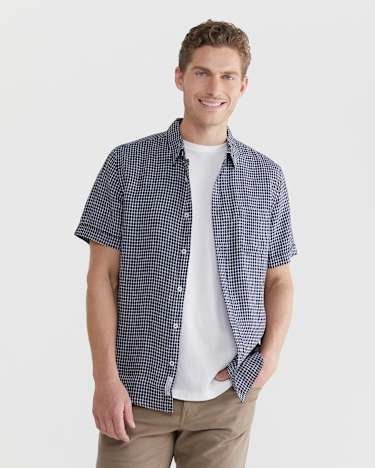 Check Linen Shirt in NAVY
