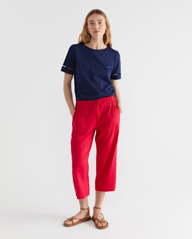 Rosa Crop Linen Pant in BRIGHT PINK