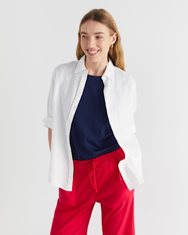 Rosa Crop Linen Pant in BRIGHT PINK