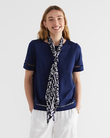 Farrah Silk Scarf in NAVY MULTI