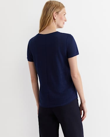 Tonia Crew Neck Linen Tee in NAVY