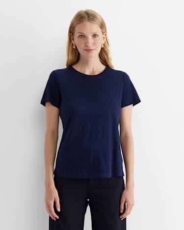 Tonia Crew Neck Linen Tee in NAVY