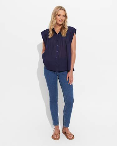 Renata Ruched Blouse in NAVY