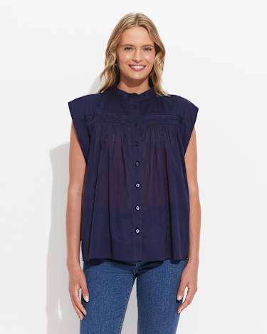 Renata Ruched Blouse in NAVY