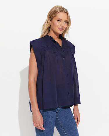 Renata Ruched Blouse in NAVY