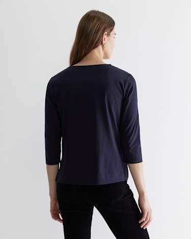 Cotton Crew 3 Quarter Sleeve T-Shirt in NAVY