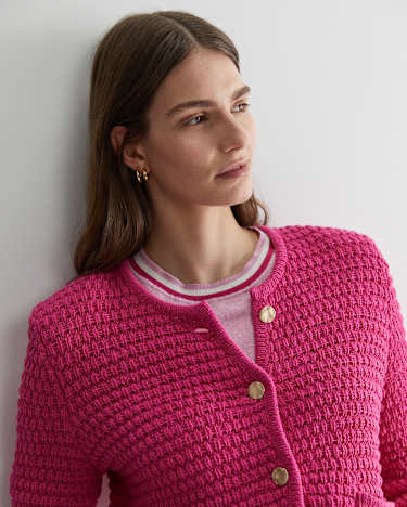 Olivia Tape Yarn Cardigan in CERISE