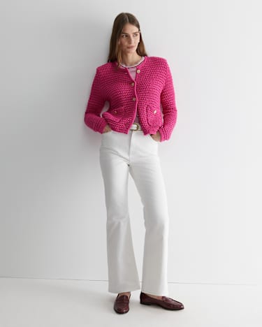 Olivia Tape Yarn Cardigan in CERISE