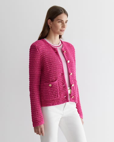 Olivia Tape Yarn Cardigan in CERISE