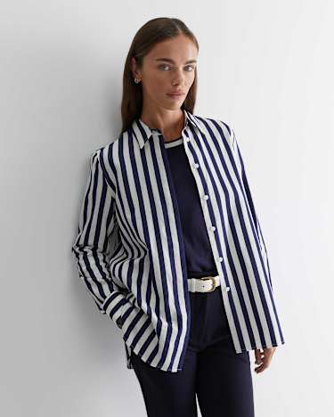 Hayley Stripe Cotton Silk Shirt in NAVY/WHITE