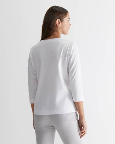 Cotton Crew 3 Quarter Sleeve T-Shirt in WHITE
