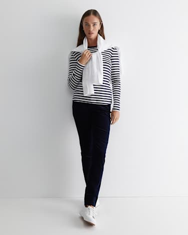 Heidi Long Sleeve Rib Tee in NAVY/WHITE
