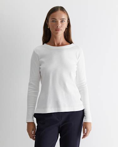 Heidi Long Sleeve Rib Tee in WHITE