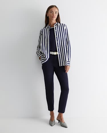 Hayley Stripe Cotton Silk Shirt in NAVY/WHITE