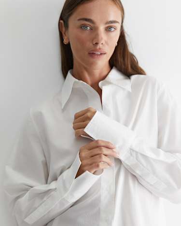 Portia Poplin Cotton Shirt in WHITE