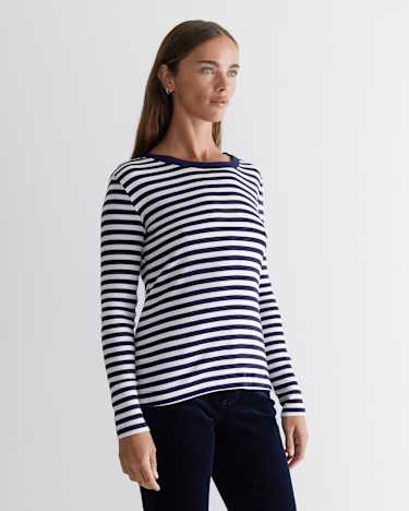 Heidi Long Sleeve Rib Tee in NAVY/WHITE