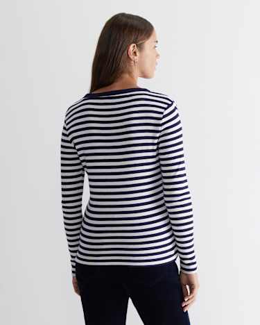 Heidi Long Sleeve Rib Tee in NAVY/WHITE