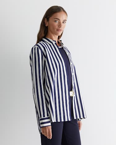 Hayley Stripe Cotton Silk Shirt in NAVY/WHITE