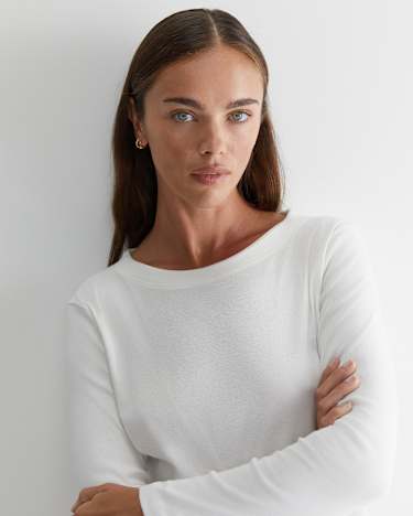 Heidi Long Sleeve Rib Tee in WHITE