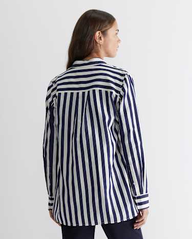 Hayley Stripe Cotton Silk Shirt in NAVY/WHITE