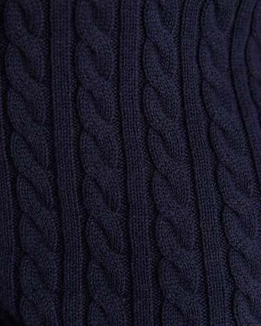 Cable Merino Cotton Cardigan in NAVY