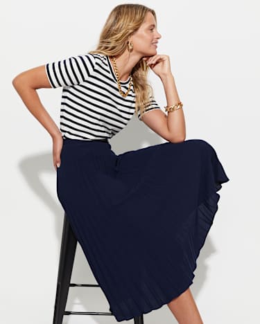 Andrea Pleat Midi Skirt in NAVY
