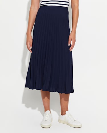 Andrea Pleat Midi Skirt in NAVY