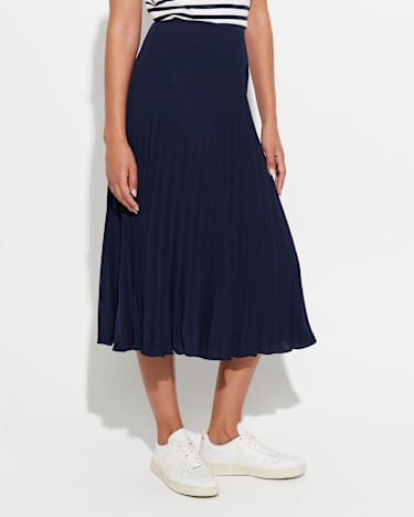 Andrea Pleat Midi Skirt in NAVY