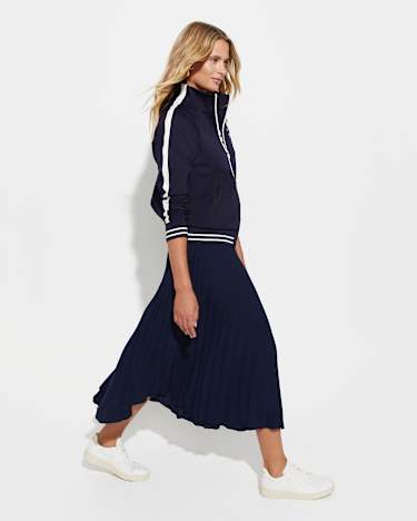 Andrea Pleat Midi Skirt in NAVY