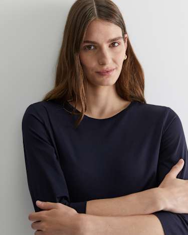 Cotton Crew 3 Quarter Sleeve T-Shirt in NAVY