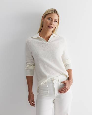 Sunshine Crochet Edge Sweater in WINTER WHITE