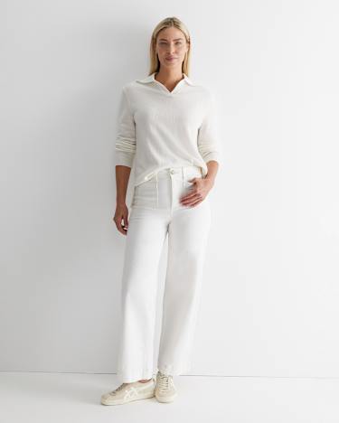 Sunshine Crochet Edge Sweater in WINTER WHITE