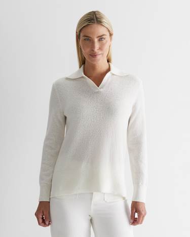 Sunshine Crochet Edge Sweater in WINTER WHITE