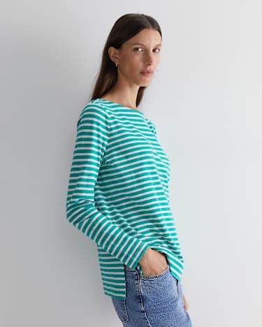 Melange Stripe Tee in GREEN MELANGE