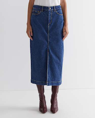 Gabi Denim Midi Skirt in HERITAGE BLUE