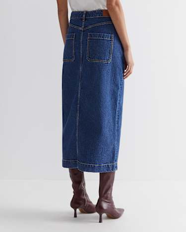 Gabi Denim Midi Skirt in HERITAGE BLUE