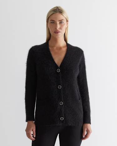 Tatiana Mohair Long Cardigan in BLACK