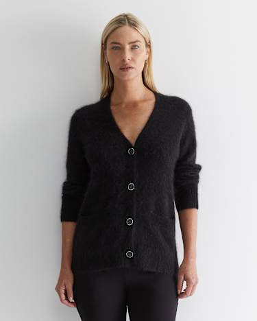 Tatiana Mohair Long Cardigan in BLACK