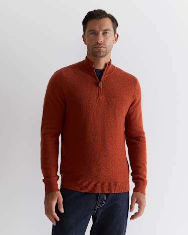 Harrison Wool Blend Quarter Zip in BURNT ORANGE